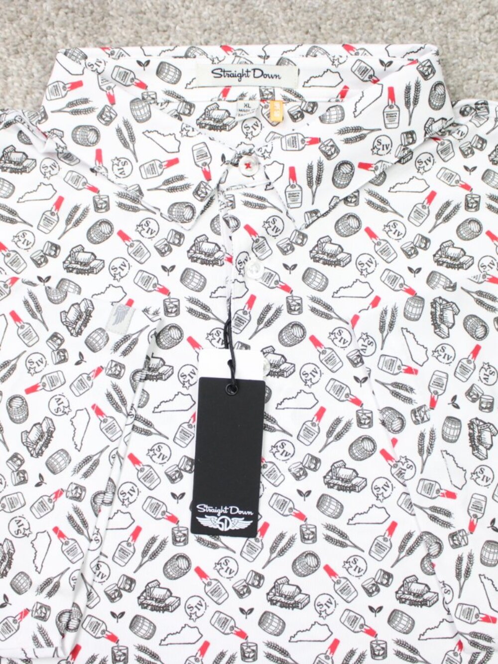Makers Mark AOP Polo Shirt NWT Mens XL White Straight Down All Over Print S/S